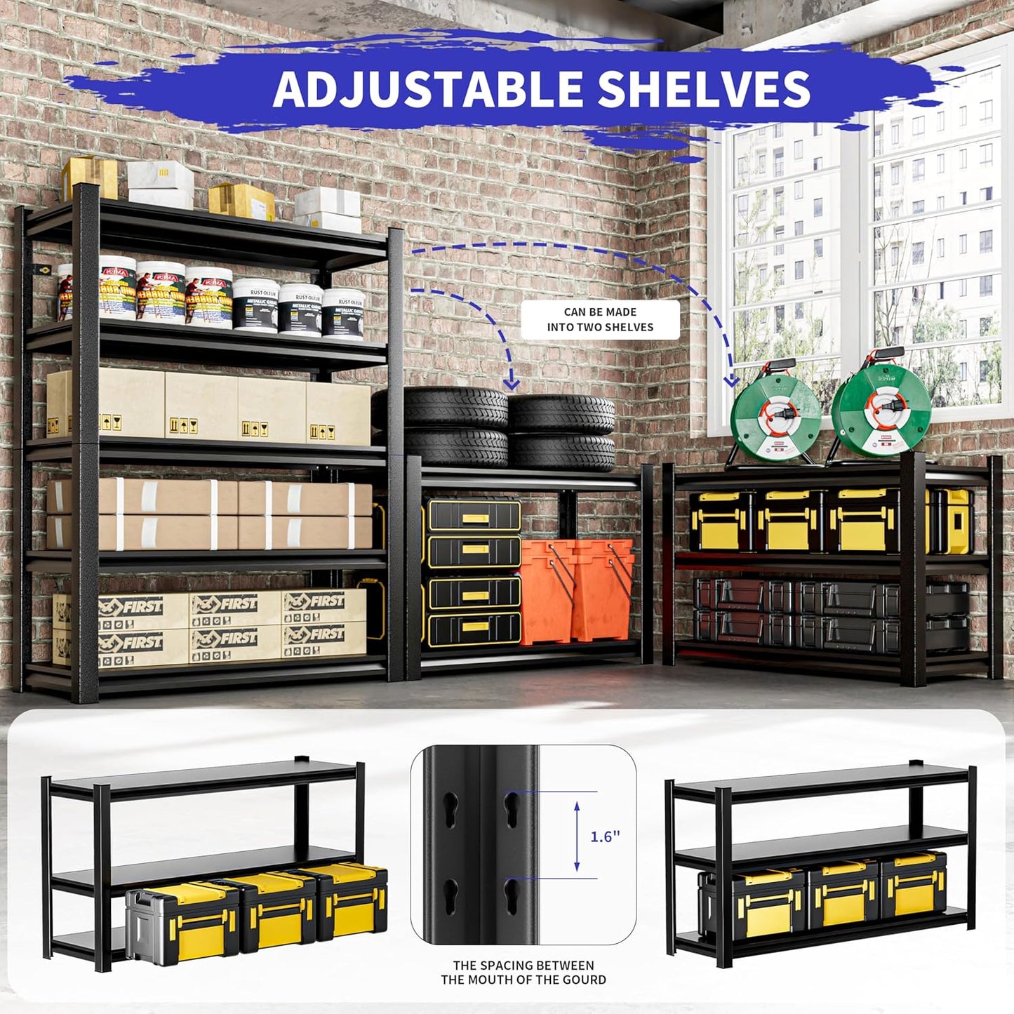 Garage Shelving,3 Pieces72 Garage Storage Shelves Heavy Duty Shelving Units and Storage,Adjustable 5 Tier Metal Shelving Storage for Garage Rack Shelf and Industrial Shelving for Basement