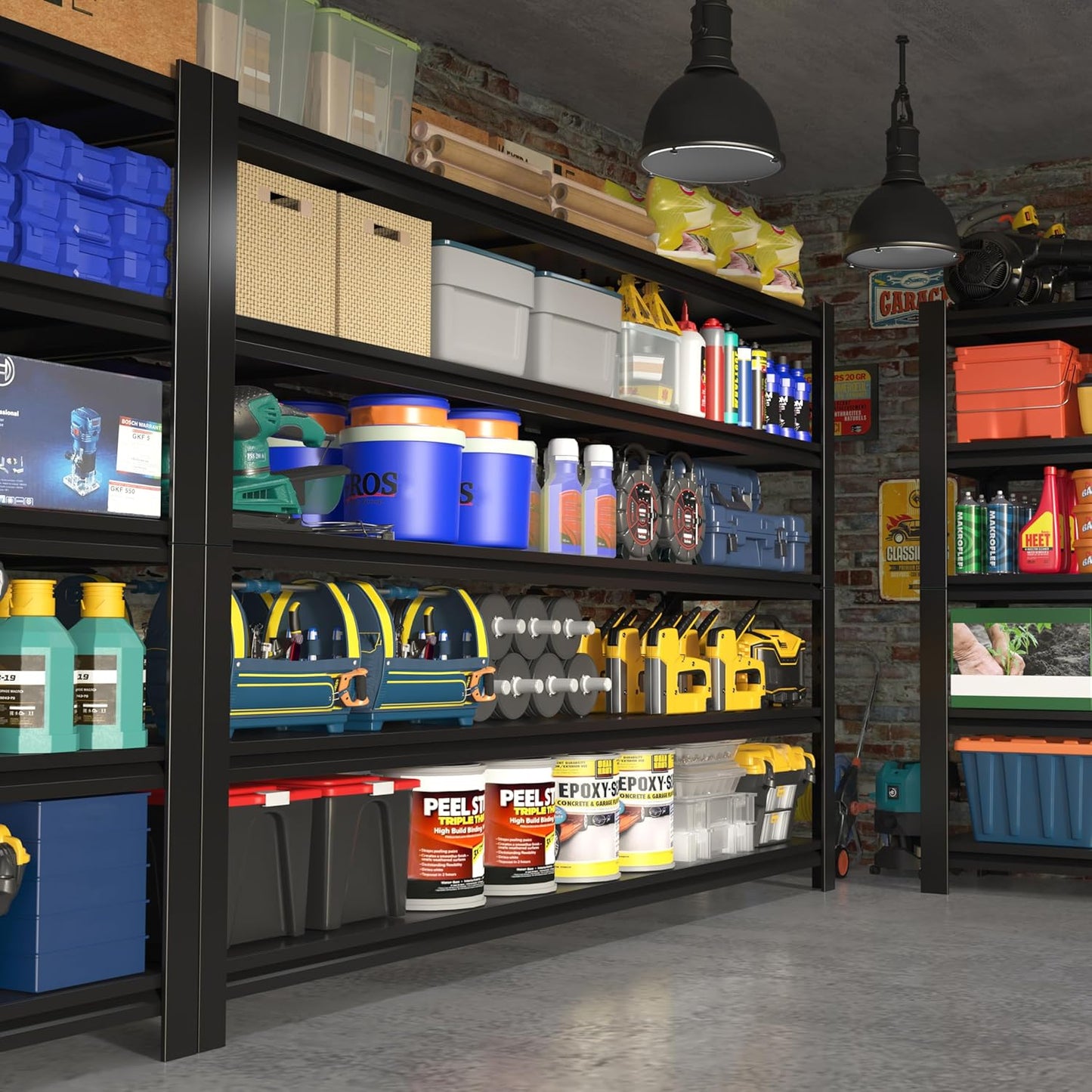 60"W Garage Shelving Heavy Duty Metal Shelving 3000LBS Storage Shelves Adjustable 5 Tier Metal Shelves for Storage Industrial Shelves for Garage, Warehouse, 24.2" D x 60'' W x 72'' H, 4 Packs