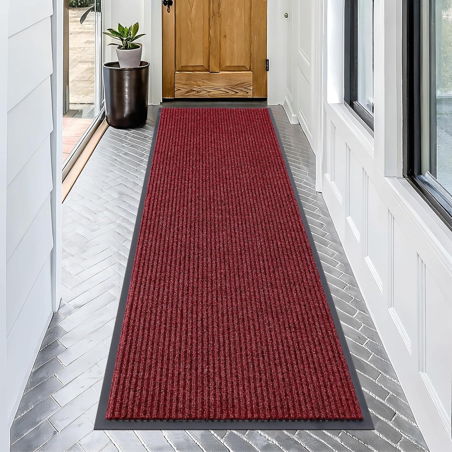 OLANLY Front Door Mat Indoor Outdoor Entrance, Waterproof Heavy Duty Doormat, Fade Resistant, Low Profile, Easy Clean Patio Porch Welcome Floor Mats for Entry, 71x24, Wine Red