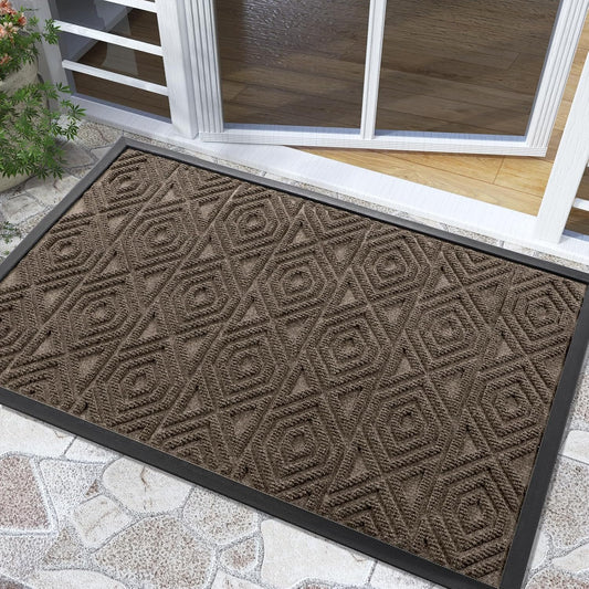 Yimobra Door Mat, Outdoor Indoor Entrance Welcome Mat, Heavy Entry Front Door Mat, Stain & Fade Resistant, Low Profile, Sturdy Rubber, Easy Clean Patio Floor Mat, Waterproof, 36 x 24, Brown