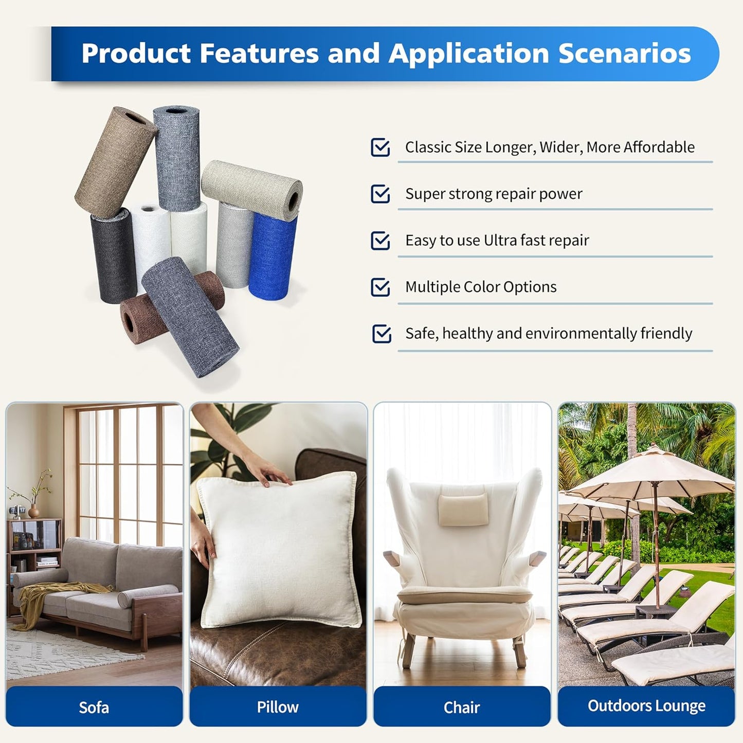 KING MOUNTAIN Linen Repair Patches, Self-Adhesive Fabric Patches, 4 X 63 inch Extra Size, Multi Color, Can be Used for Sofa Repair and Linen Clothes Repair (Charcoal Grey1.0)