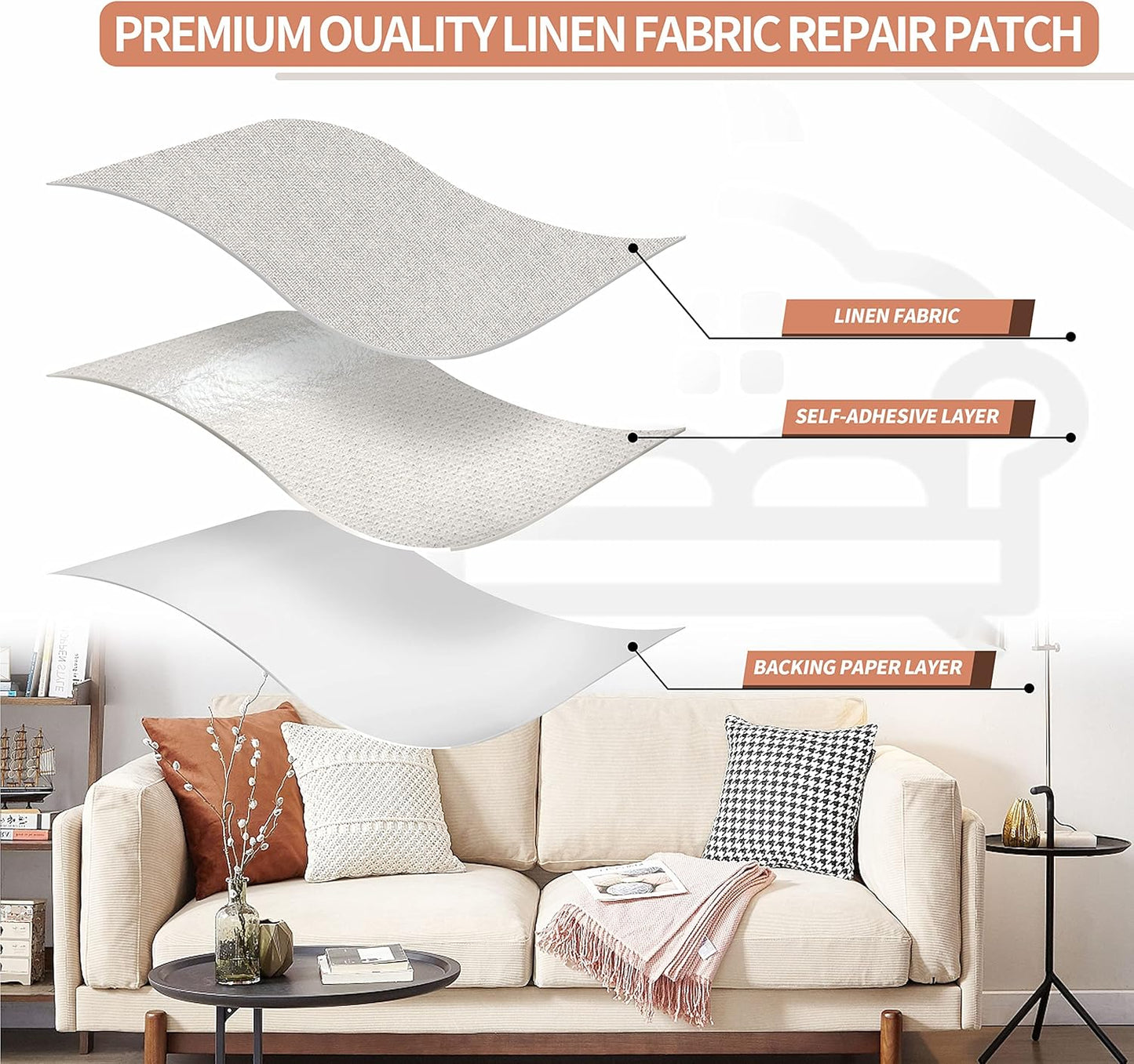 Fine Linen Fabric Patches, Self-Adhesive, Extra Large 12x40 Inch, Multi Color, for Sofa & Clothes Repair