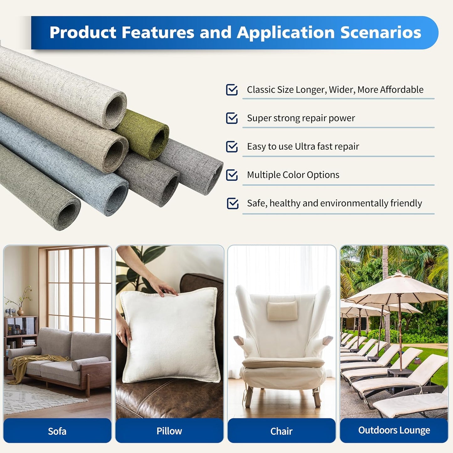 KING MOUNTAIN Linen Repair Patches, Self-Adhesive Linen Fabric Patches,16X80 inch Extra Size, Multi Color, Can be Used for Linen Sofa Repair and Linen Clothes Repair (Flaxen)