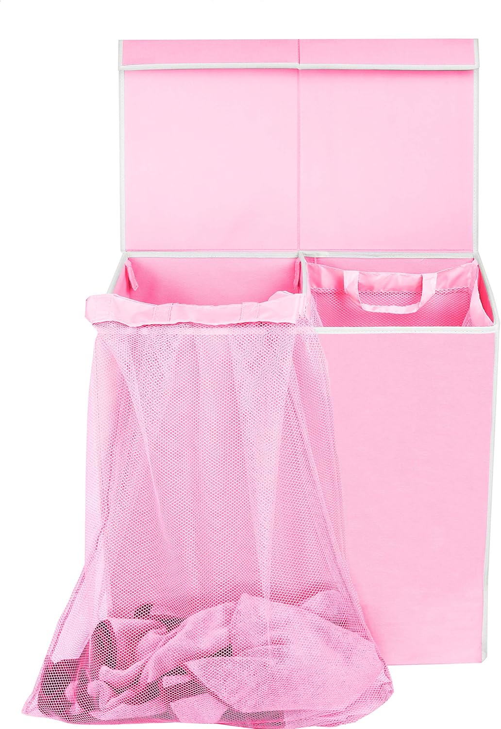 Simple Houseware Double Laundry Hamper with Lid and Removable Bags, Pink