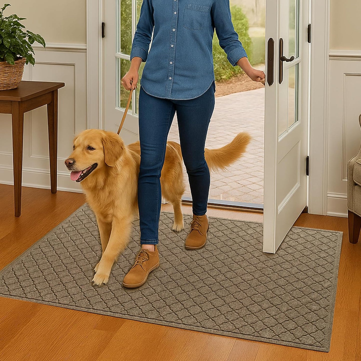 WaterHog Heavy Duty Doorway Mat, 4' x 6', Made in USA, Durable & Skid-Resistant Entryway Mat, Water-Trapping, Indoor/Outdoor Decorative Floor Covering, Cordova Collection, Khaki/Camel