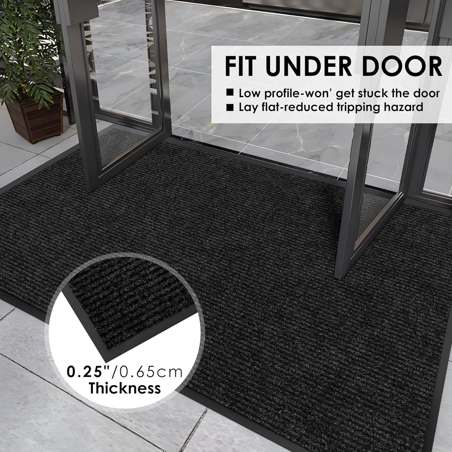 2′ x 18′ Front Door Mat Indoor Outdoor Entrance, Commercial Floor Mat Heavy Duty Dirt Trapper Entryway Doormat, Custom Size Non Slip Rubber Backing Welcome mat, Door Mat for High Traffic Area