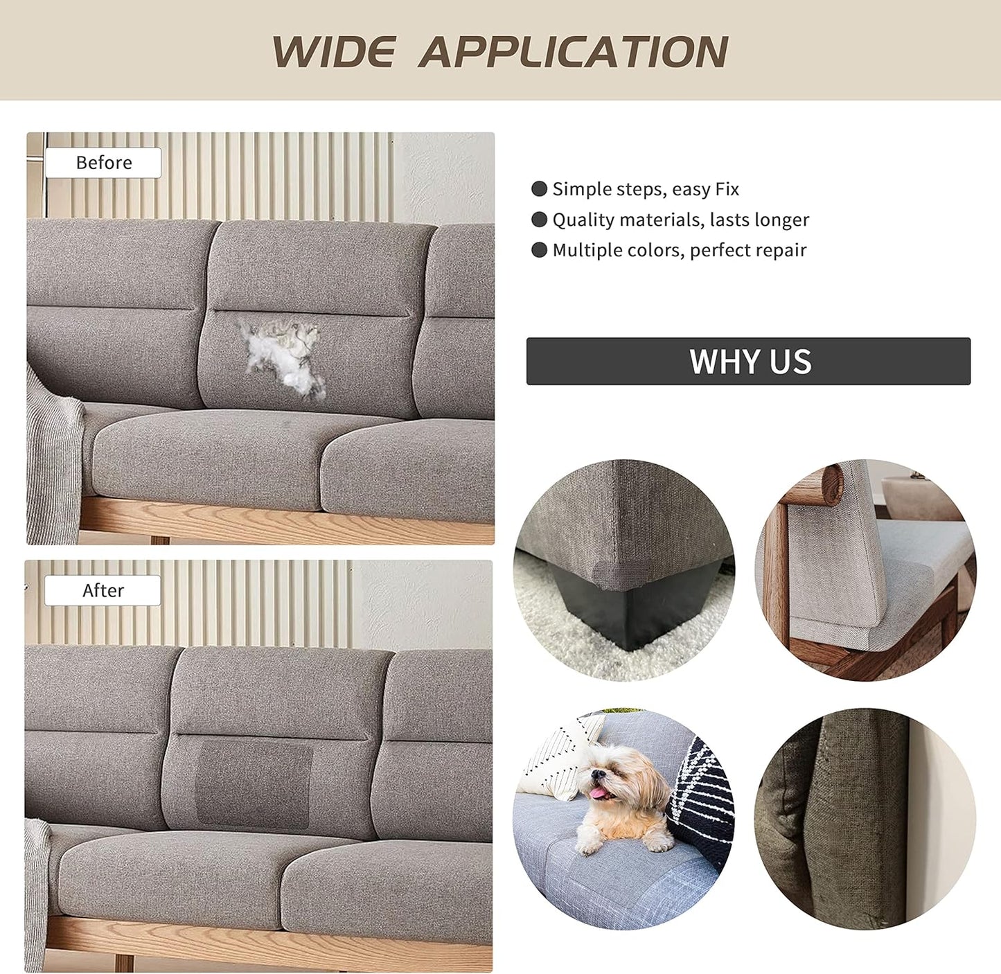 KING MOUNTAIN Fine Linen Repair Patches, Self-Adhesive Fabric, 8X11 Inch 2 PCS, Multi Color, for Linen Sofa and Clothes (Beige)