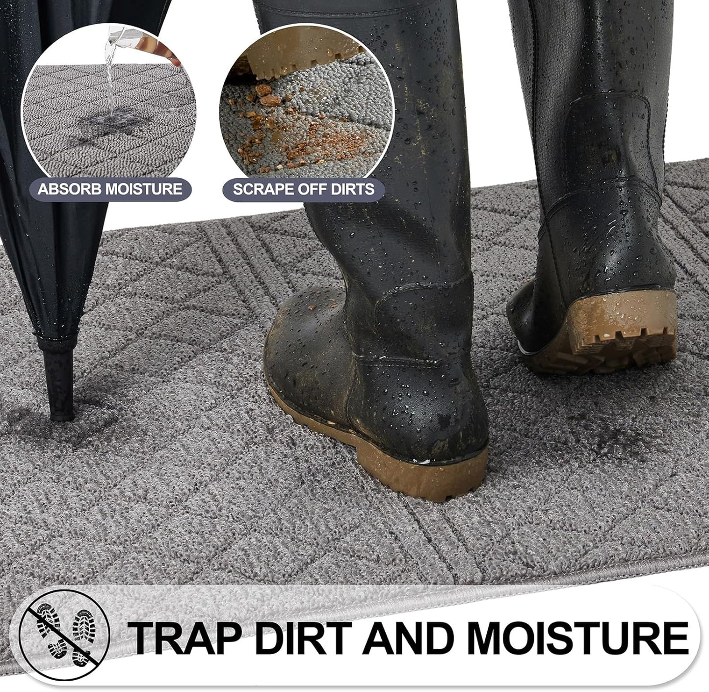 REFETONE Indoor Doormat, Front Back Door Mat 32"x48" Absorbent Rubber Backing Non Slip Door Mats, Low-Profile Resist Dirt Rugs, Machine Washable Door Rug Inside Floor Mat for Entryway, Light Grey