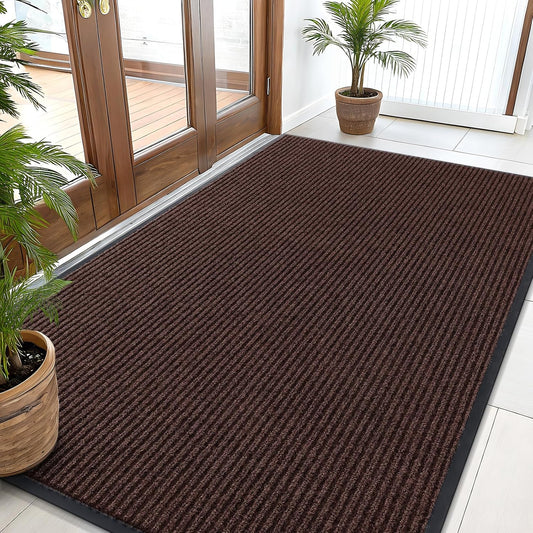 OLANLY Front Door Mat Indoor Outdoor Entrance, Waterproof Heavy Duty Doormat, Fade Resistant, Low Profile, Easy Clean Patio Porch Welcome Floor Mats for Entry, 59x35, Brown