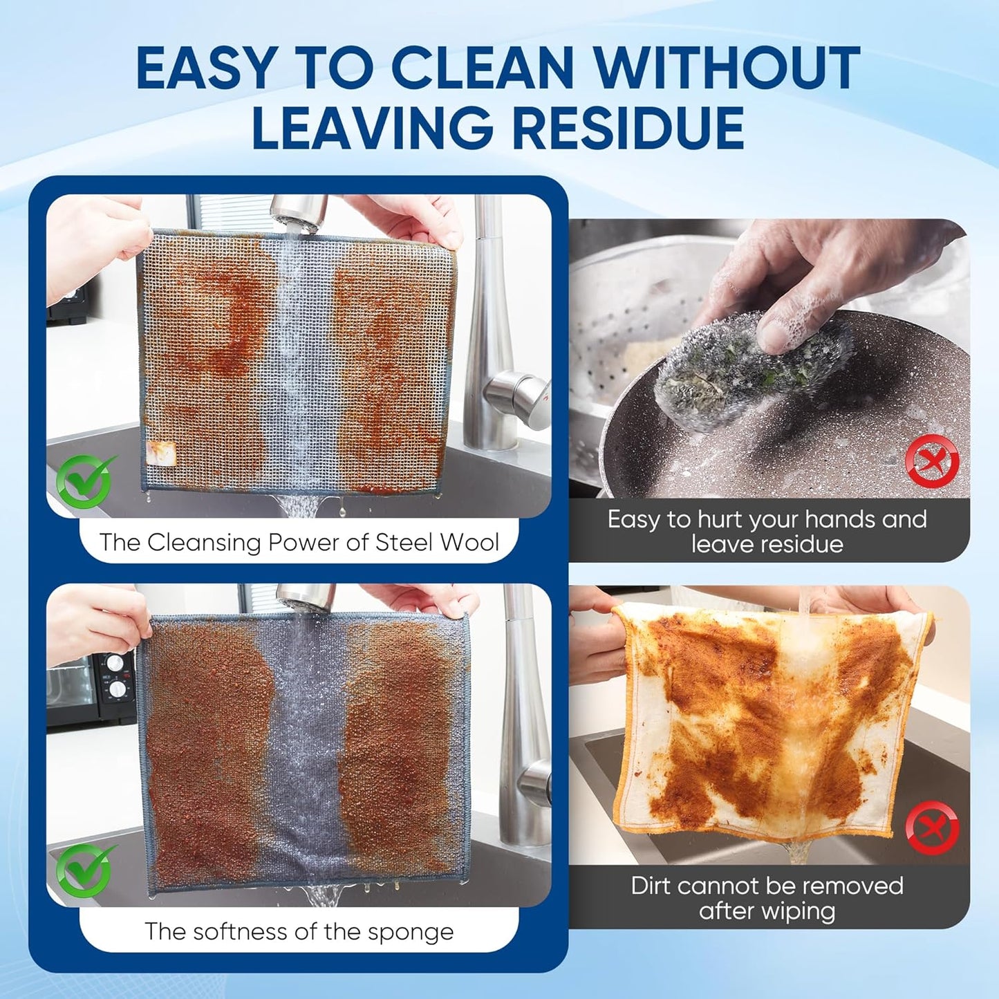 Forggon10 Pcs New Upgrade 2-Layer Non Scratch Wire Dishcloth,Wire Dishwashing Rag, Non-Scratch Wire Dishwashing Rags for Wet and Dry, Kitchen Cleaning Dish Rags for Cookware,Sinks, Dishes,Stove