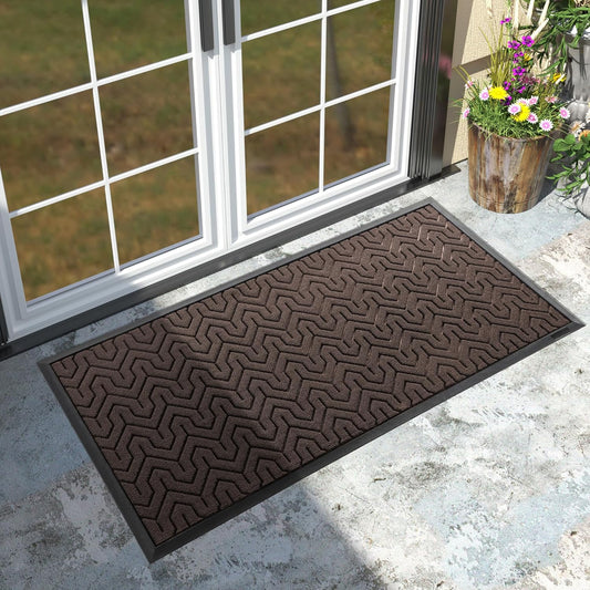 Yimobra Large Door Mat Outside Entrance 47x24, Waterproof Heavy Duty Outdoor Mats for Front Door, Non Slip Rubber Entry Mat for Garage Patio, Easy Clean, Brown