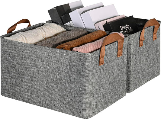 GRANNY SAYS Storage Baskets for Shelves, Closet Organizer Bins, Clothes Storage Bins with Metal Frame, Large Baskets for Organizing and Storage, Collapsible, Gray, 2-Pack