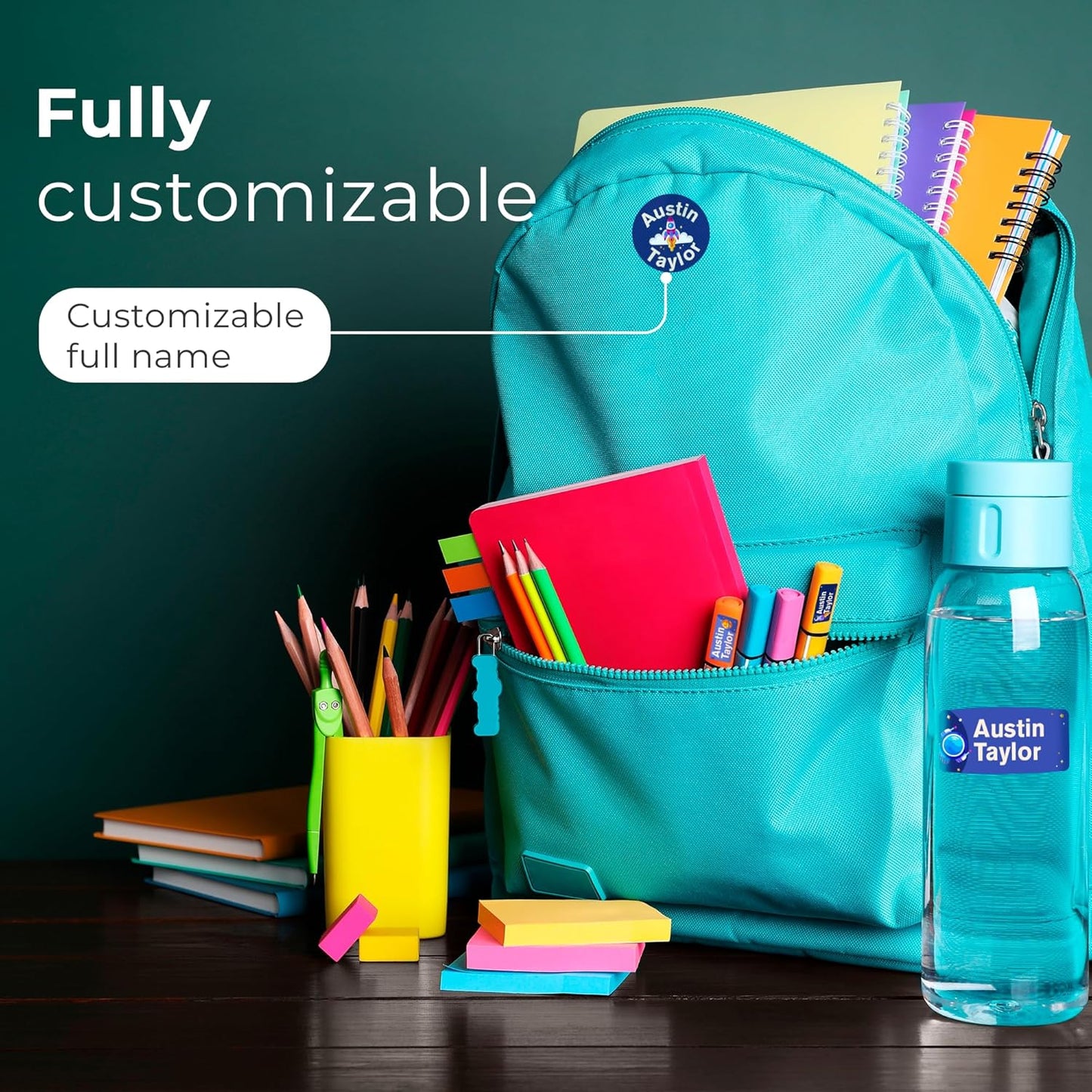 Personalized Name Tag Stickers for Kids (130+ Pack) | Space-Themed Waterproof Labels for School Supplies, Bottles & Lunch Boxes | Custom Vinyl Name Labels for Clothing, Toys & More (B. Space)