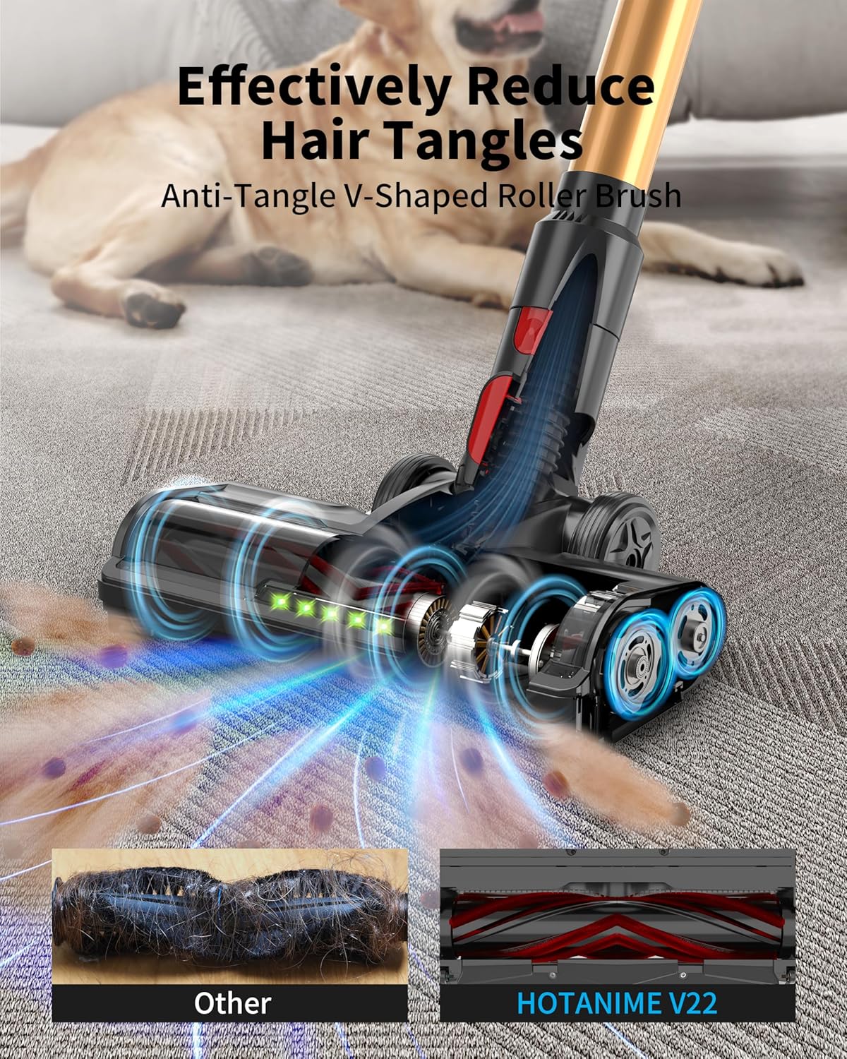 Cordless Vacuum Cleaner, 580W 50Kpa 65Mins, Vacuum Cleaners for Home, Stick Vacuum with Anti-Tangle Brush, Wall Mount Charge, Rechargeable Cordless Vacuum for All Floor/Sofa/Pet Hair/All Floor