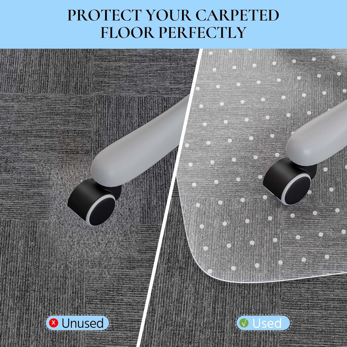 Office Chair Mat for Low Pile Carpet, 48” x 36” Transparent Office Desk Chair Mat for Carpeted Floors, Studded Carpet Floors Protector Mat for Home & Offices