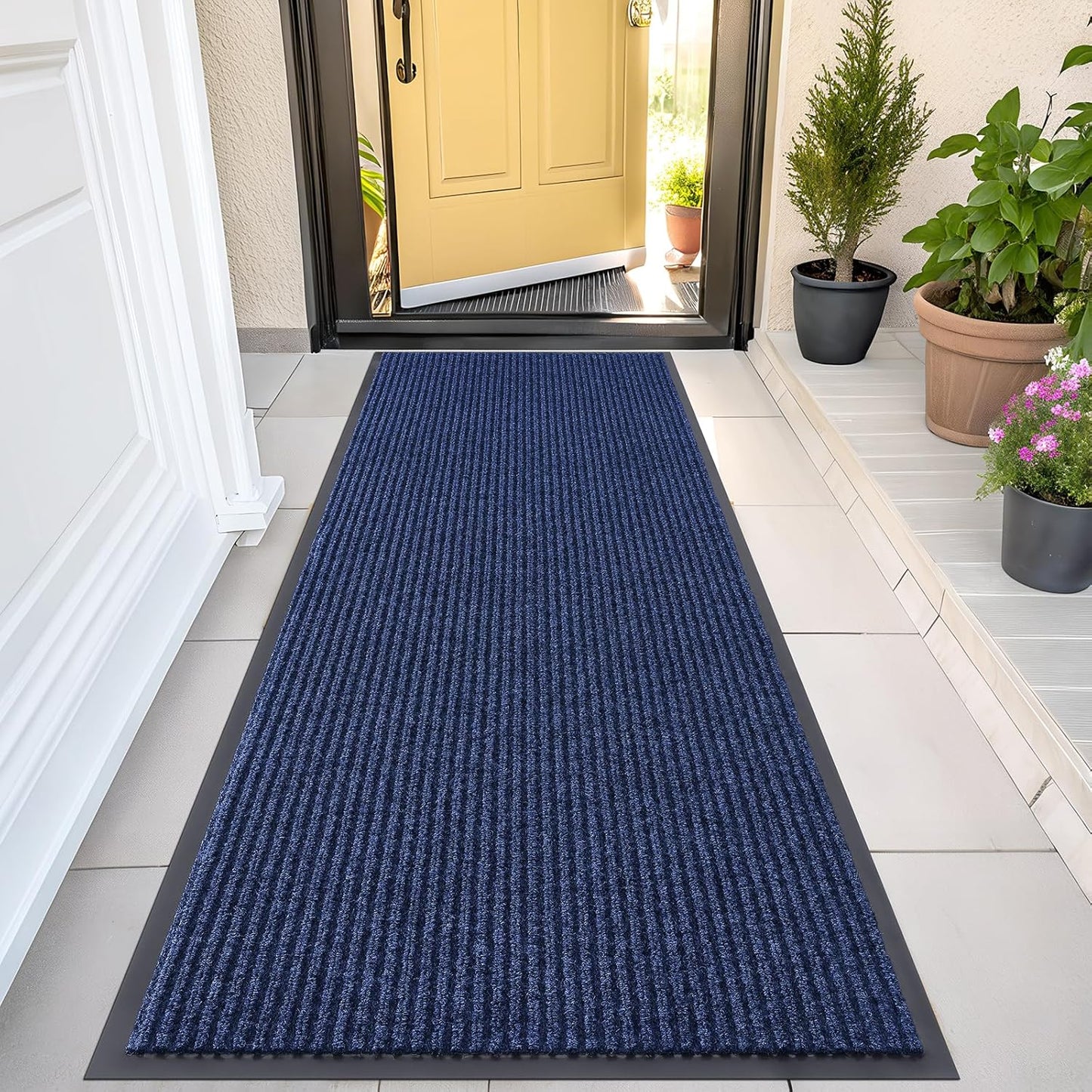 OLANLY Front Door Mat Indoor Outdoor Entrance, Waterproof Heavy Duty Doormat, Fade Resistant, Low Profile, Easy Clean Patio Porch Welcome Floor Mats for Entry, 47x23, Blue