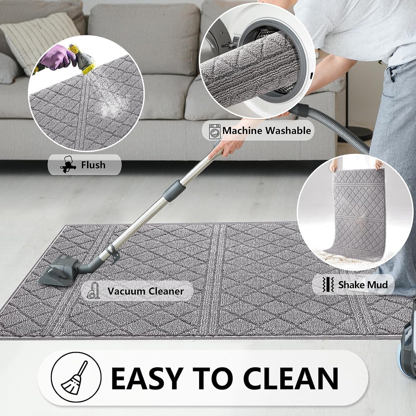 REFETONE Indoor Doormat, Front Back Door Mat 24"x36" Absorbent Rubber Backing Non Slip Door Mats, Low-Profile Resist Dirt Rugs, Machine Washable Door Rug Inside Floor Mat for Entryway, Light Grey