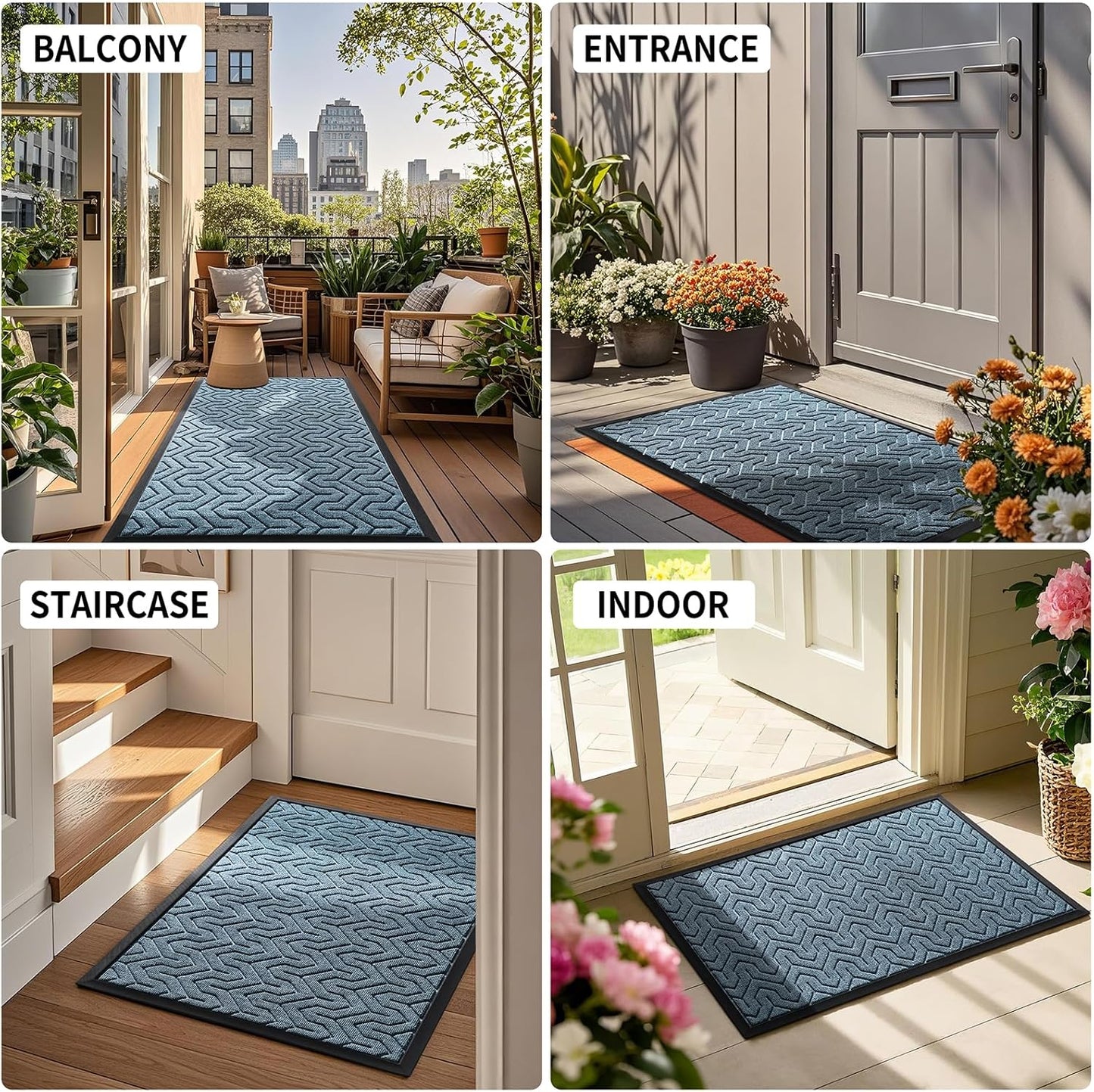 Yimobra Front Door Mat Outside Entrance 29.5x17, Waterproof Heavy Duty Outdoor Mats for Front Door, Non Slip Rubber Entry Mat for Garage Patio, Mix Blue