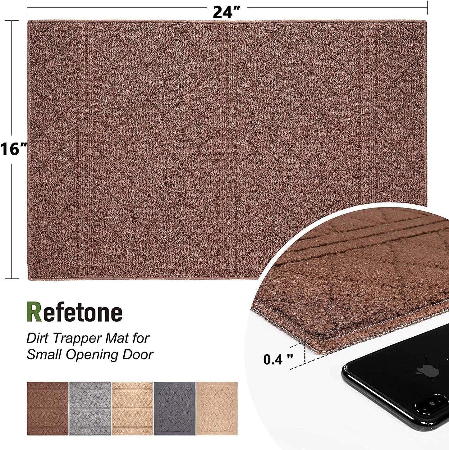 REFETONE Indoor Doormat, Front Back Door Mat 16"x24" Absorbent Rubber Backing Non Slip Door Mats, Low-Profile Resist Dirt Rugs, Machine Washable Door Rug Inside Floor Mat for Entryway, Chocolate