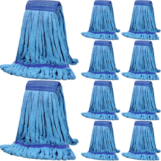 Lallisa 10 Pcs Commercial Mop Head Replacement Tube Microfiber Mop Heads for Floor Cleaning Industrial Mop Heads Looped End Wet Mop Head Refill for Home Commercial Industrial Use (Blue,14 oz)