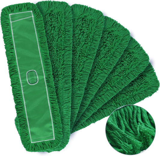 Matthew Cleaning 36'' Industrial Strength Cotton Dust Mop Refill Washable Replacement Heads for Residential & Commercial Use Fit Standard Dust Mop Frames, Hardwood, Concrete Floors Green 6 Pack
