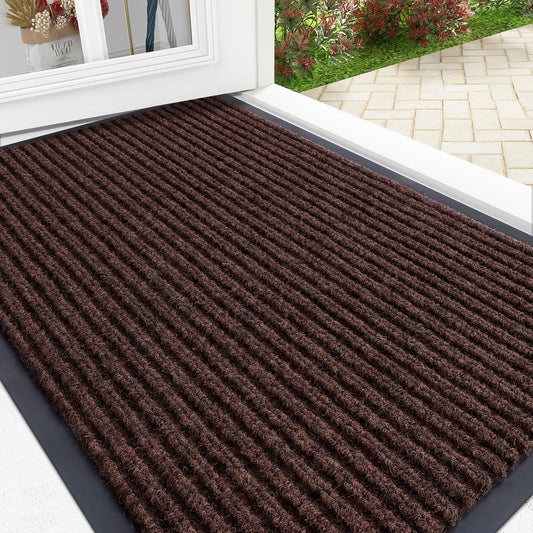 OLANLY Front Door Mat Indoor Outdoor Entrance, Waterproof Heavy Duty Doormat, Fade Resistant, Low Profile, Easy Clean Patio Porch Welcome Floor Mats for Entry, 36x24, Brown