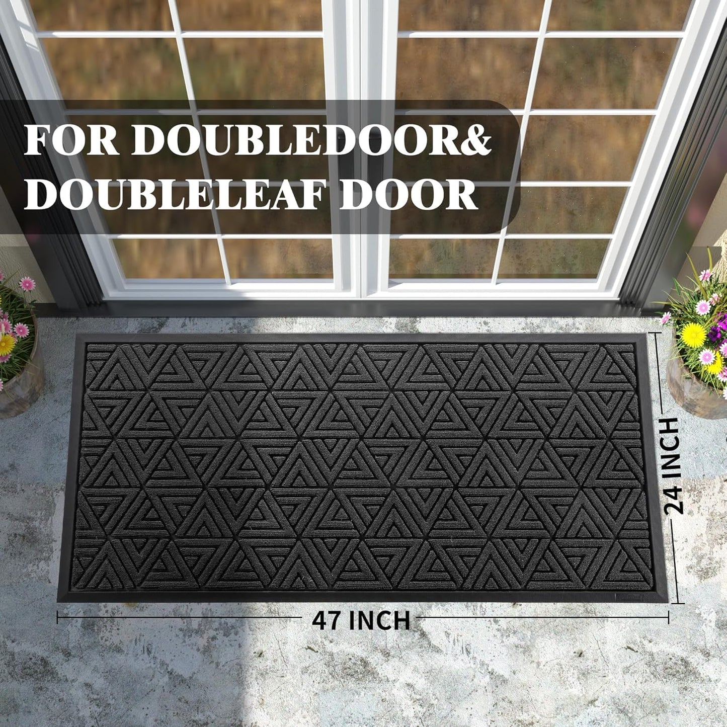 Yimobra Large Door Mat 47x24, All-Weather Waterproof Non-Slip Welcome Matt Outdoor, Heavy Duty Non Slip Doormat for Entryway for Patio and Garage Indoor, Easy Clean, Black