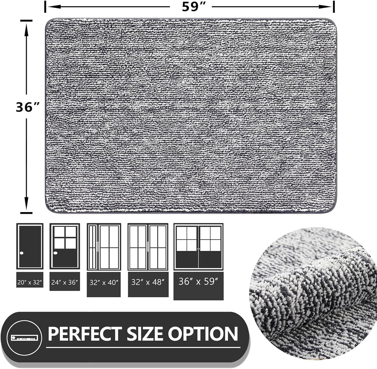 REFETONE Doormat, 36"x59", Indoor, Dark Grey - Absorbent, Non Slip, Machine Washable, Resist Dirt, Low-Profile Entry Rug for High-Traffic Areas