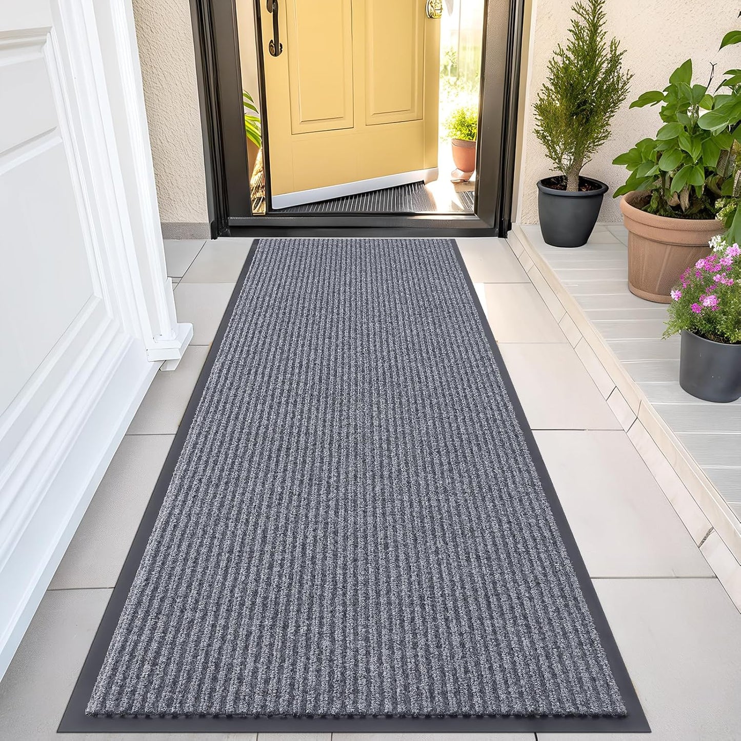 OLANLY Front Door Mat Indoor Outdoor Entrance, Waterproof Heavy Duty Doormat, Fade Resistant, Low Profile, Easy Clean Patio Porch Welcome Floor Mats for Entry, 47x24, Light Gray