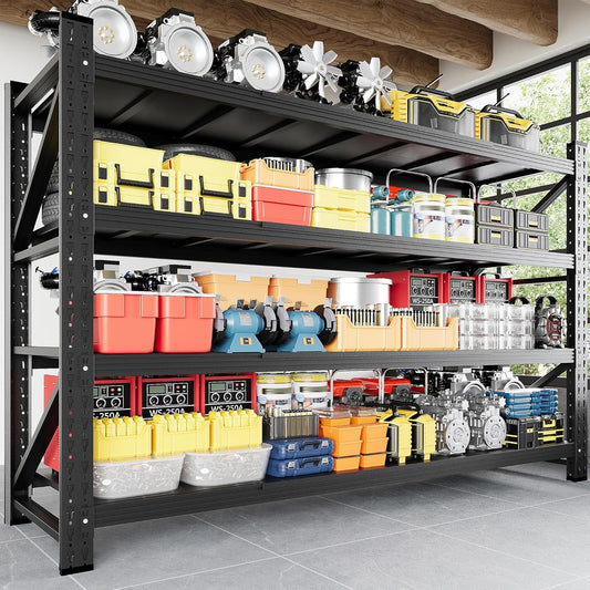 5000LBS Storage Shelves, 71" W Heavy Duty Garage Shelving Unit, Adjustable Industrial Shelving, 4 Tier Metal Shelving for Garage, Supermarket, Warehouse, 71" W x 24" D x 70" H
