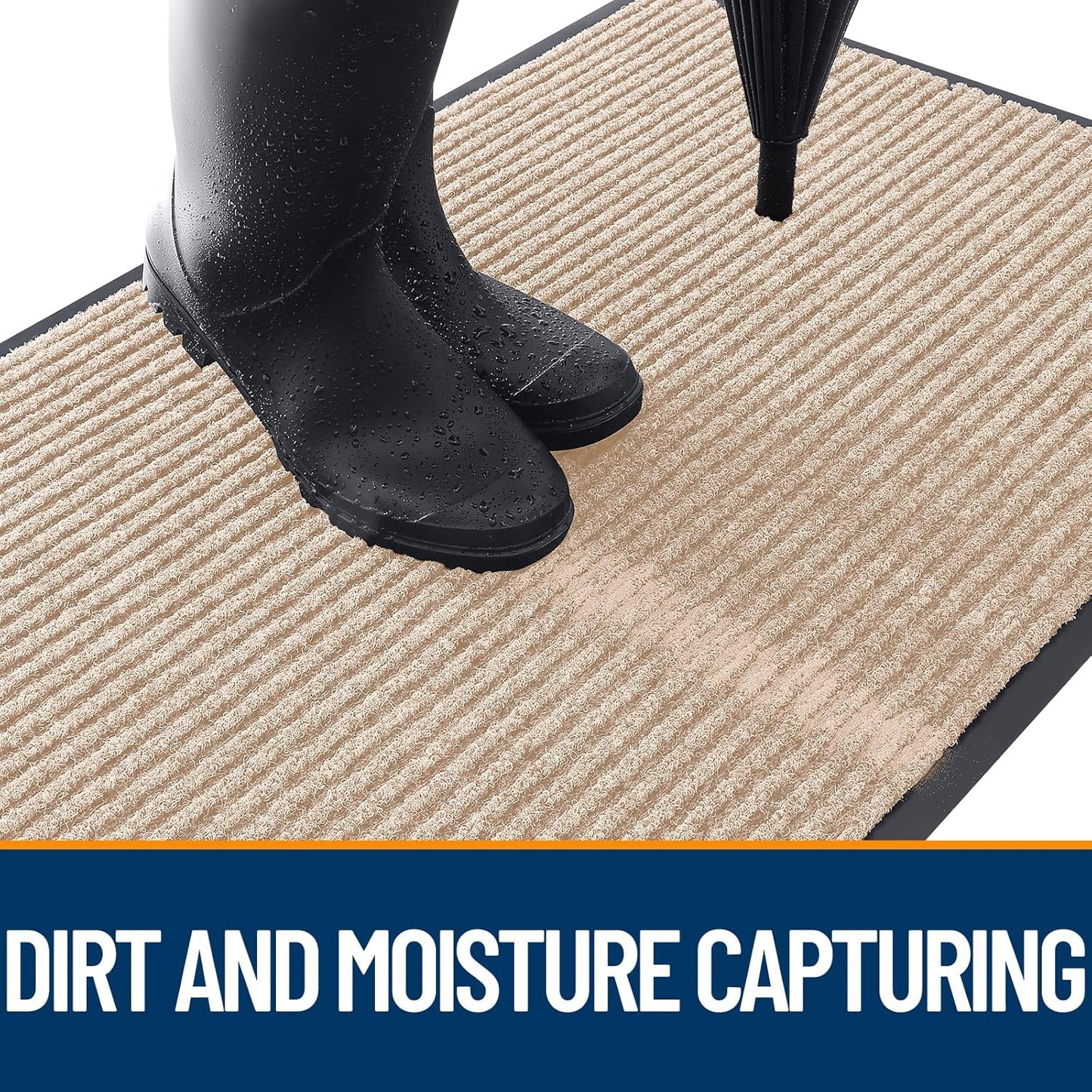 OLANLY Front Door Mat Indoor Outdoor Entrance, Waterproof Heavy Duty Doormat, Fade Resistant, Low Profile, Easy Clean Patio Porch Welcome Floor Mats for Entry, 35x23, Beige