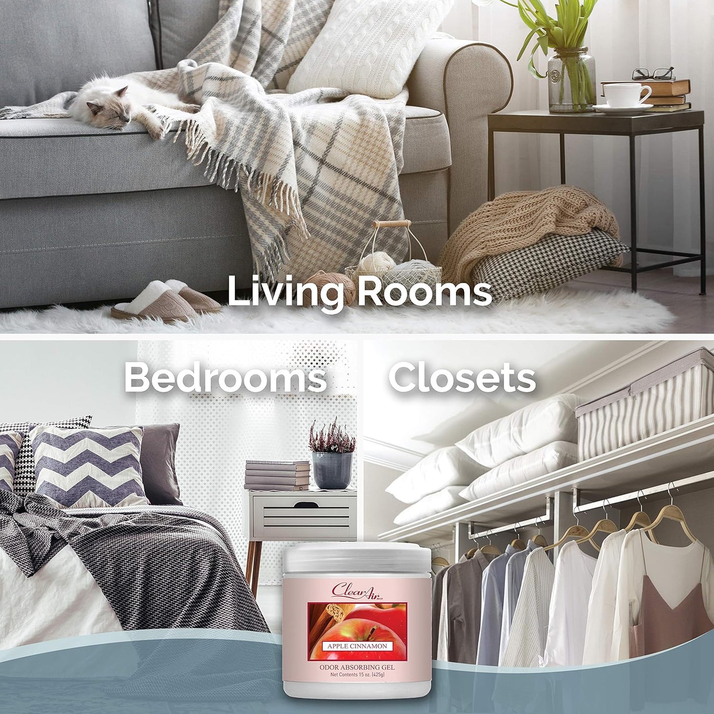 Clear Air Odor Absorber Gel - 15 oz, Pack of 2 - Air Freshener Absorbs and Eliminates Odors in Bathrooms, Cars, Boats, RVs and Pet Areas - Made with Essential Oils - Apple Cinnamon Scent