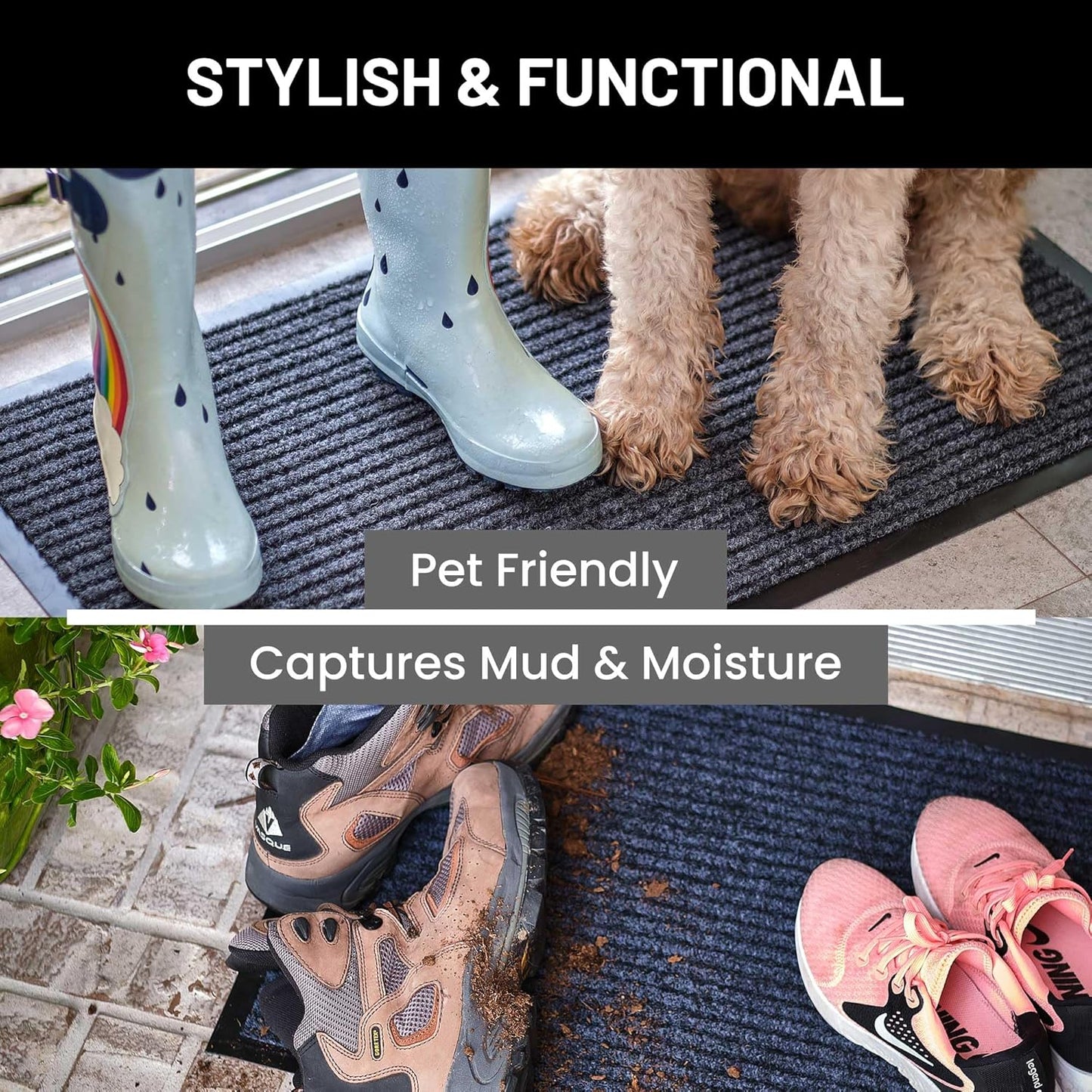 Sierra Concepts Front Door Mat Welcome Floor Mats - Entryway Indoor Outdoor Entrance Doormat, Patio, Porch, Muddy Shoe, Inside Outside Low Profile, 30x17 inches, 2-Pack Dark Brown