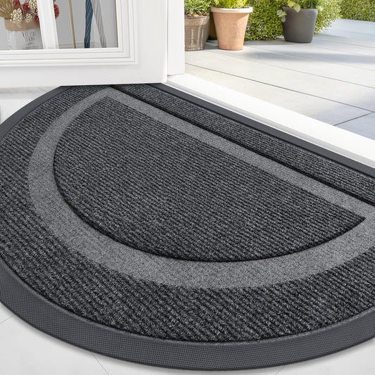 OLANLY Half Circle Door Mat Indoor Outdoor Entrance Welcome, Waterproof All-Season, All-Weather Doormat, Sturdy Natural Rubber, Low Profile, Easy Clean Patio Porch Entryway Mat, 59x35, Grey
