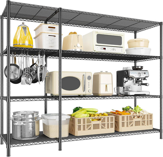 52.36''W Storage Shelves Metal Shelving Unit Load 1120LBS 4 Tier Wire Shelving for Storage Rack Adjustable Garage Shelving Heavy Duty for Pantry Kitchen Garage,52.36Wx13.78Dx59H