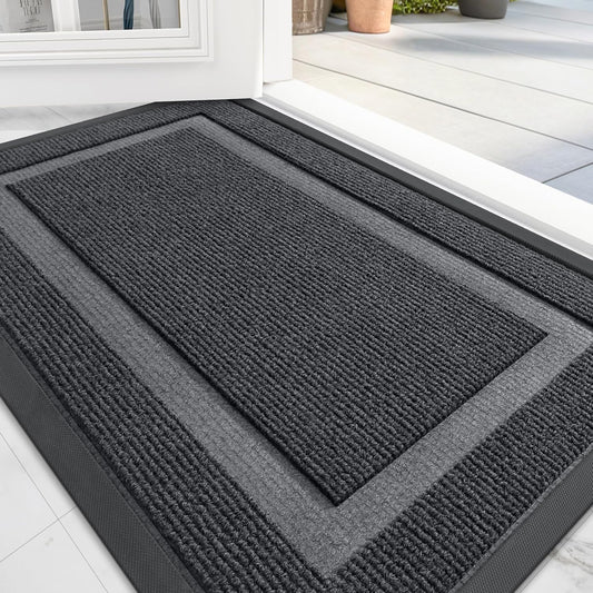 OLANLY Front Door Mat Indoor Outdoor Entrance, Waterproof All-Season, All-Weather Doormat, Sturdy Natural Rubber, Fade Resistant, Low Profile, Easy Clean Patio Porch Entryway Mat, 47x17, Grey