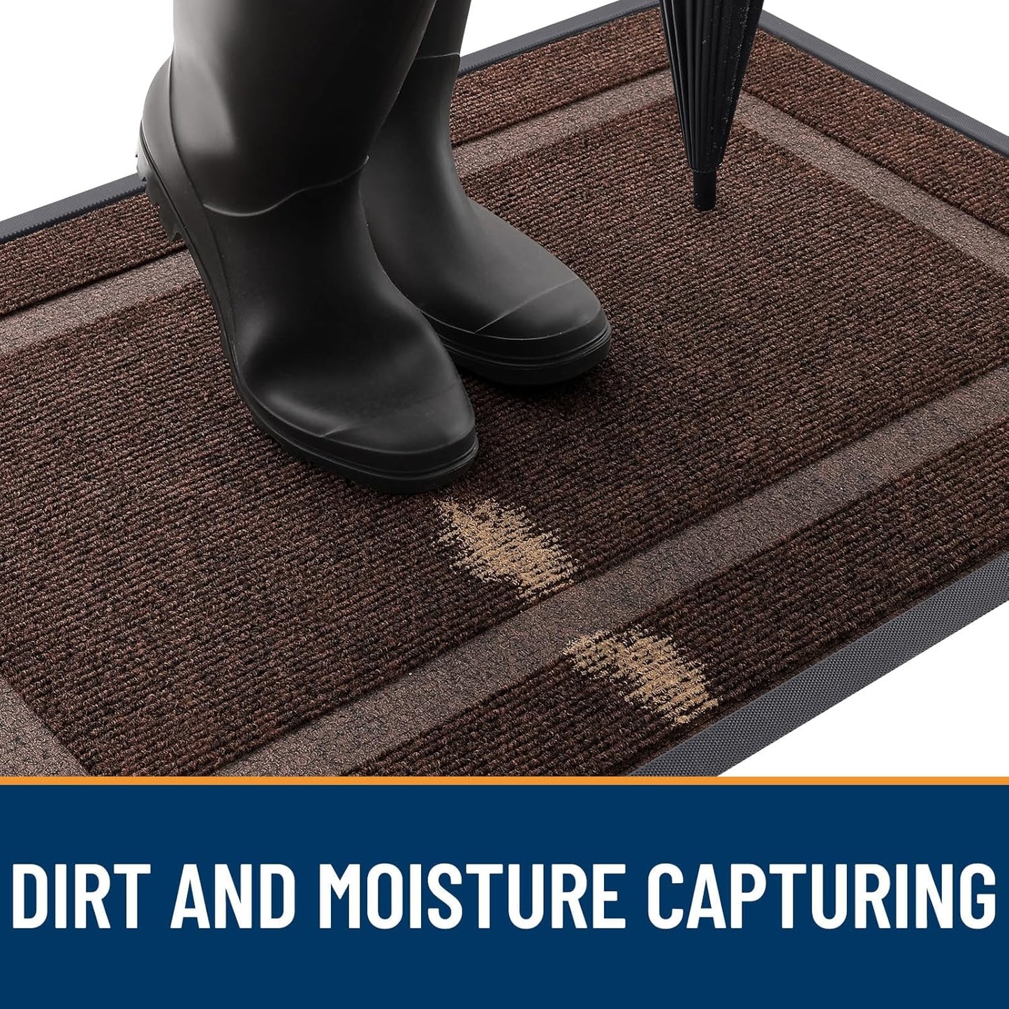 OLANLY Front Door Mat Indoor Outdoor Entrance, Waterproof All-Season, All-Weather Doormat, Sturdy Natural Rubber, Fade Resistant, Low Profile, Easy Clean Patio Porch Entryway Mat, 59x23, Dark Brown