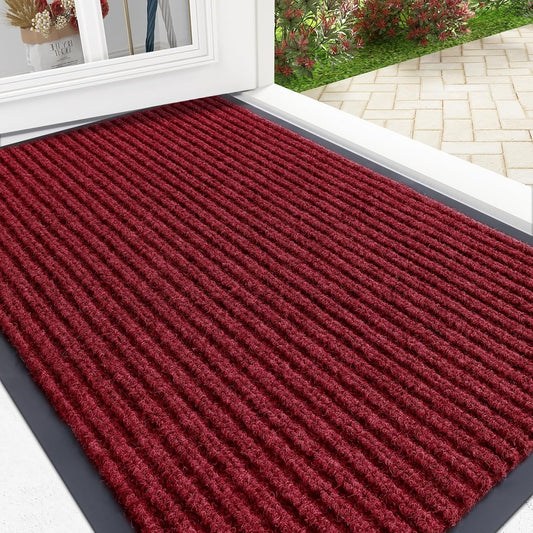OLANLY Front Door Mat Indoor Outdoor Entrance, Waterproof Heavy Duty Doormat, Fade Resistant, Low Profile, Easy Clean Patio Porch Welcome Floor Mats for Entry, 36x24, Wine Red