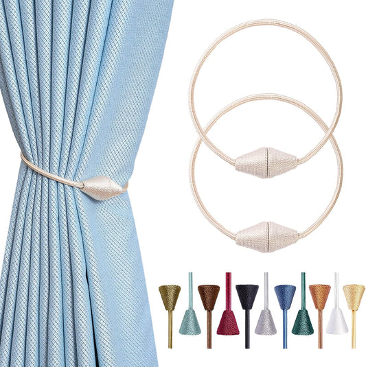 2 PCS Magnetic Curtain Tiebacks, European Style Convenient Drape Tie Backs Holdbacks for Thin or Thick Home & Office Window Draperies, No Tools Required（Beige）