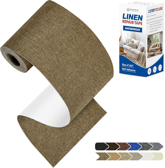 KING MOUNTAIN Linen Repair Patches, Self-Adhesive Fabric Patches, 4 X 63 inch Extra Size, Multi Color, Can be Used for Sofa Repair and Linen Clothes Repair (Brown)