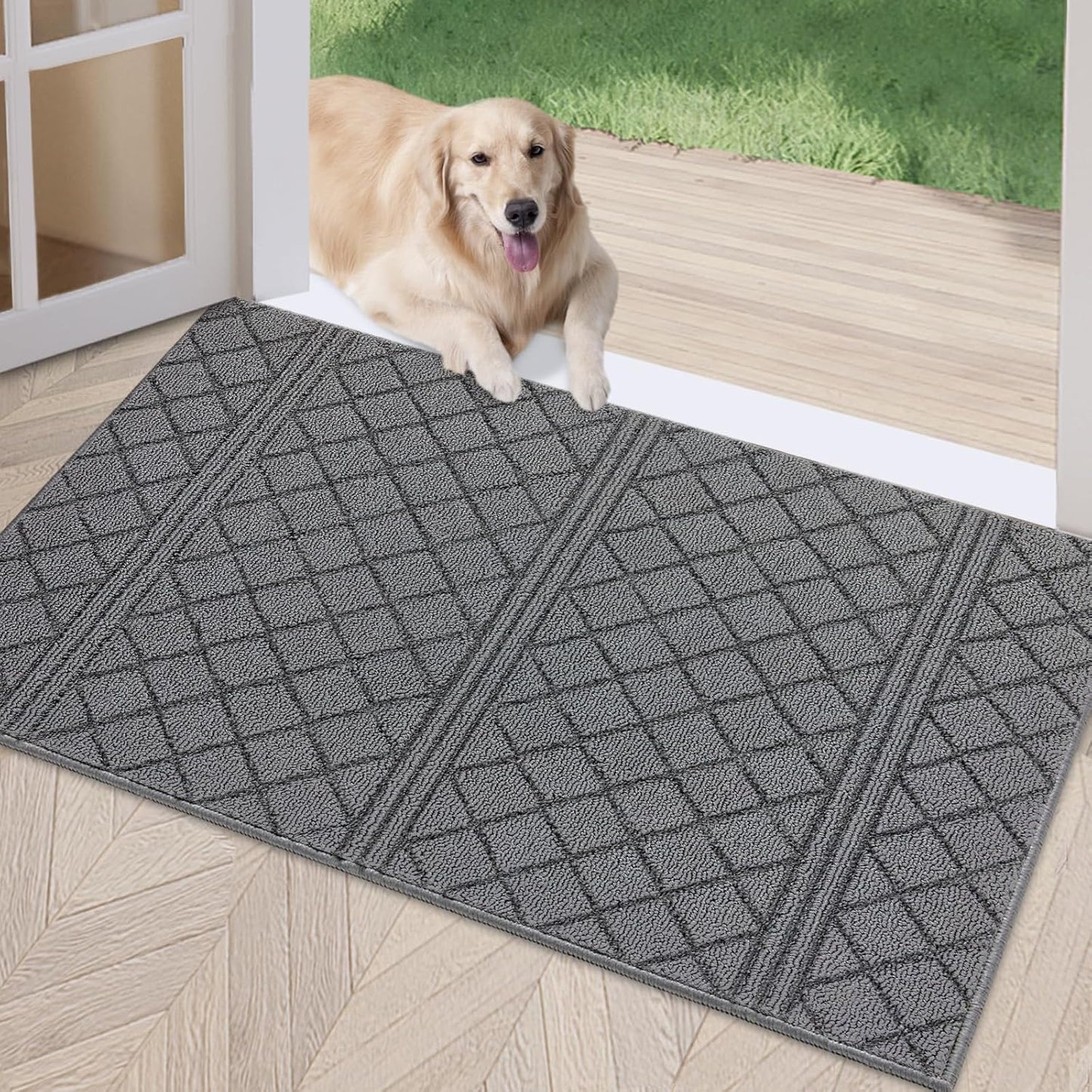 REFETONE Indoor Doormat, Front Back Door Mat 24"x36" Absorbent Rubber Backing Non Slip Door Mats, Low-Profile Resist Dirt Entrance Rugs, Machine Washable Door Rug Inside Floor Mat for Entryway, Grey