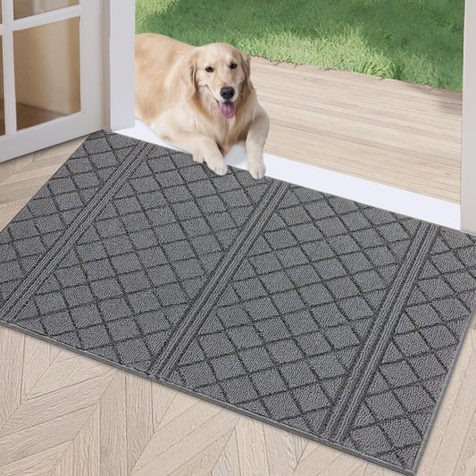 REFETONE Indoor Doormat, Front Back Door Mat 24"x36" Absorbent Rubber Backing Non Slip Door Mats, Low-Profile Resist Dirt Entrance Rugs, Machine Washable Door Rug Inside Floor Mat for Entryway, Grey