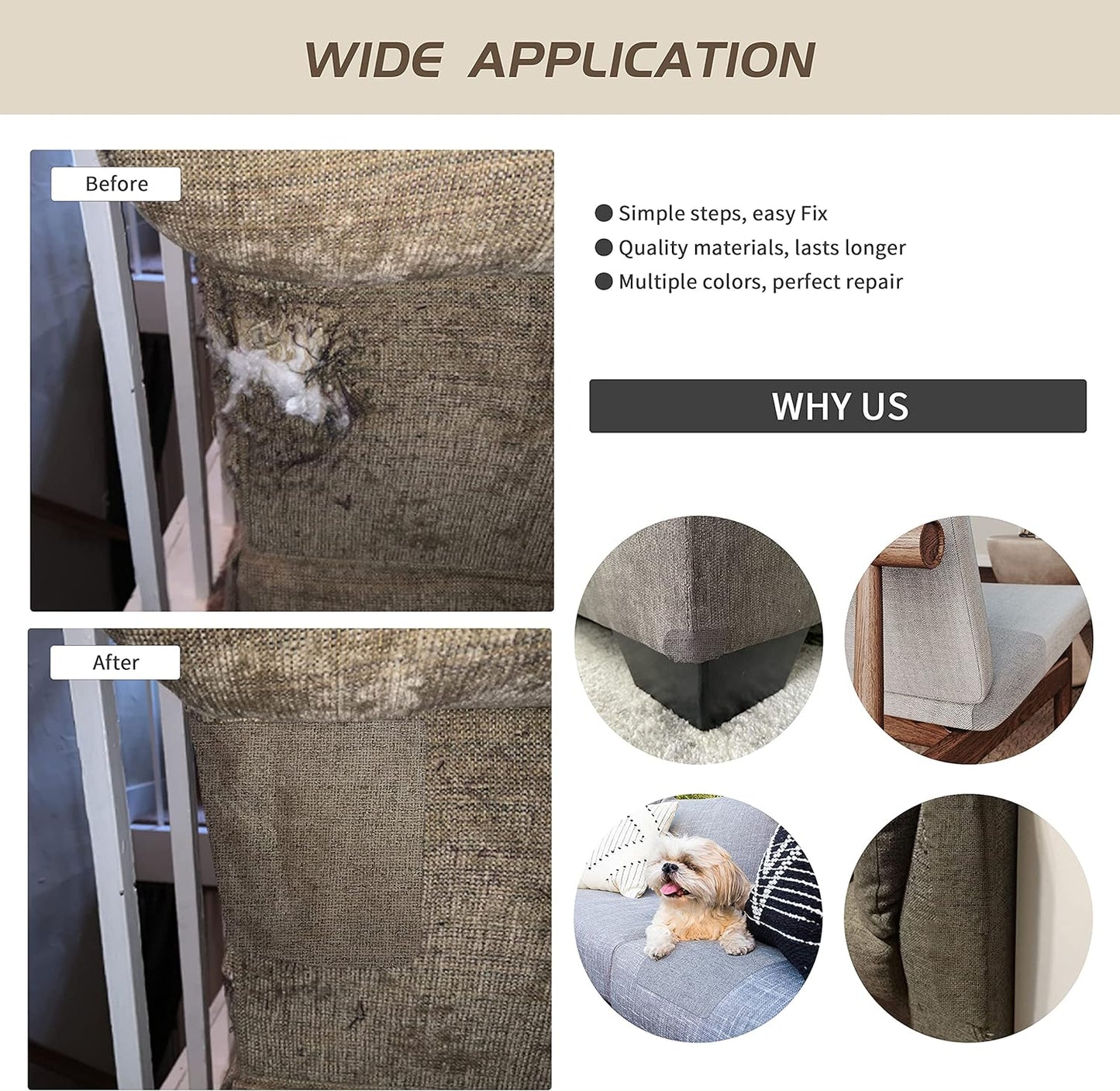 Fine Linen Repair Patches, Self-Adhesive Linen Fabric Patches, 8X11 inch 2 PCS, Multi Color, Can be Used for Linen Sofa Repair and Linen Clothes Repair (8" x 11"-2PCS,Brown)