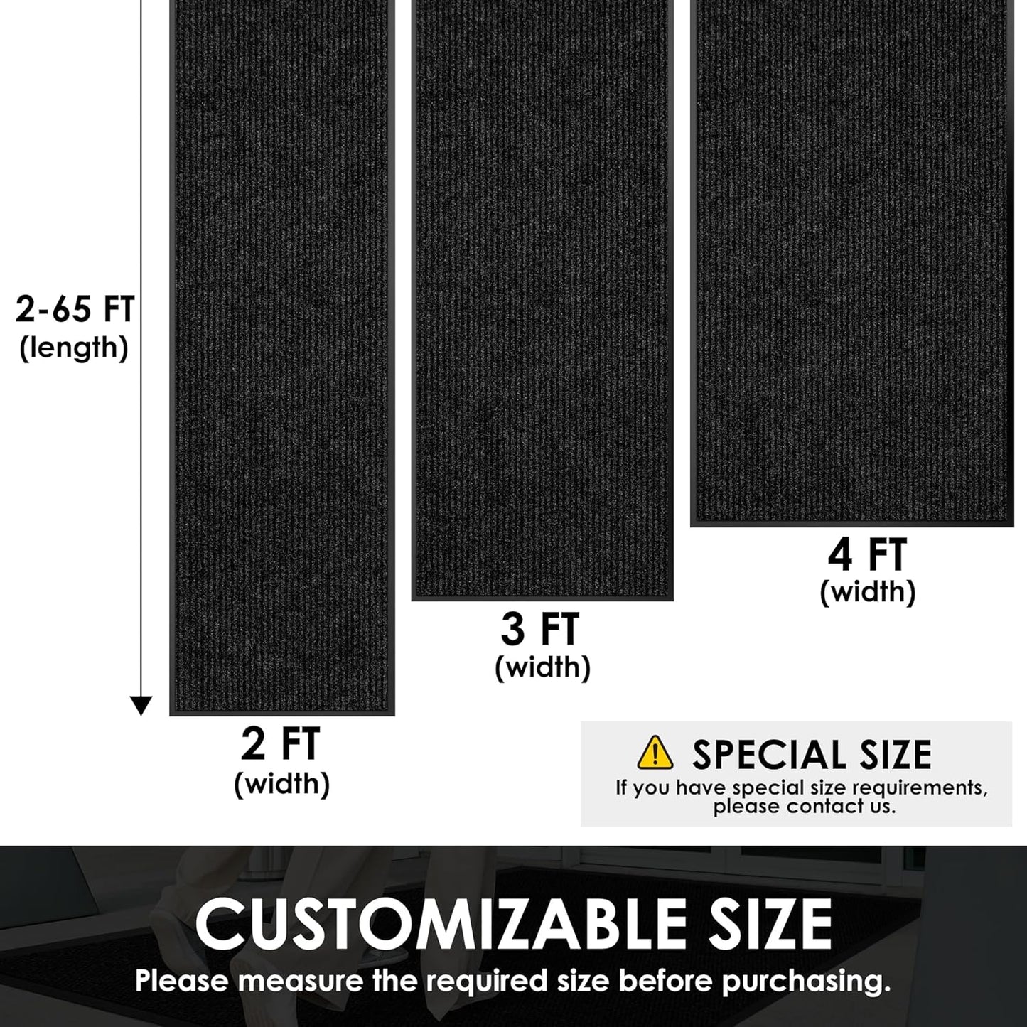 4′ x 47′ Front Door Mat Indoor Outdoor Entrance, Commercial Floor Mat Heavy Duty Dirt Trapper Entryway Doormat, Custom Size Non Slip Rubber Backing Welcome mat, Door Mat for High Traffic Area