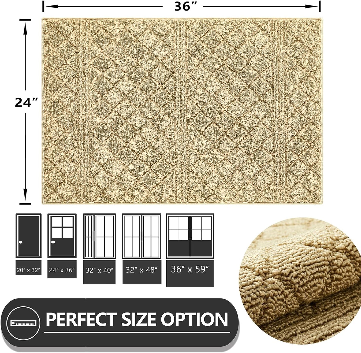 REFETONE Indoor Doormat, Front Back Door Mat 24"x36" Absorbent Rubber Backing Non Slip Door Mats, Low-Profile Resist Dirt Entrance Rugs, Machine Washable Door Rug Inside Floor Mat for Entryway, Beige