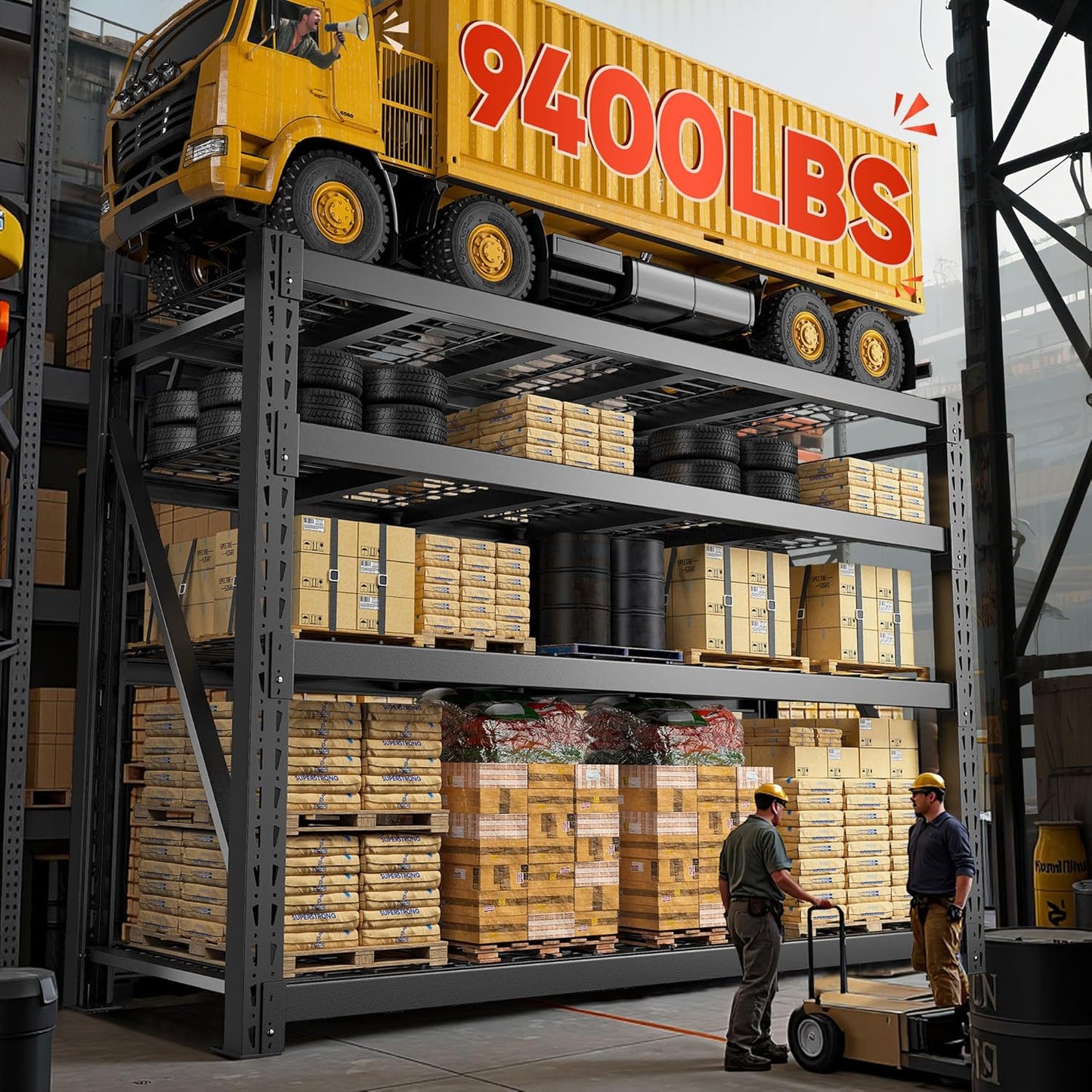 Bepatio 9400LBS Garage Shelving Heavy Duty 67.6W Storage Shelves Adjustable Metal Shelving 4 Tier Utility Shelf for Warehouse Basement Shop, Black 67.6''Wx23.7''Dx72''H, 2PCS