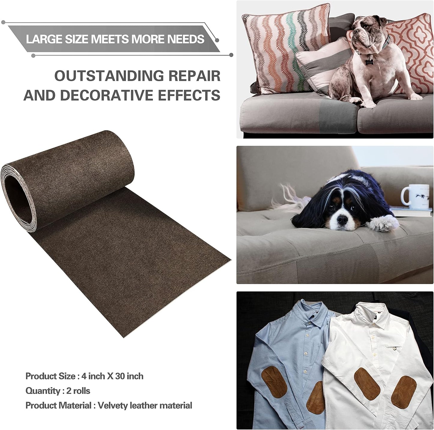 Azobur Rectangular Velvet Repair Patch, Self-Adhesive Flannel Fabric Patch, Multi Colors, Microfiber Patch，Can be Used to Patch Sofas, Car Seats, Handbags, Jacket Holes and Tears (Dark Brown)