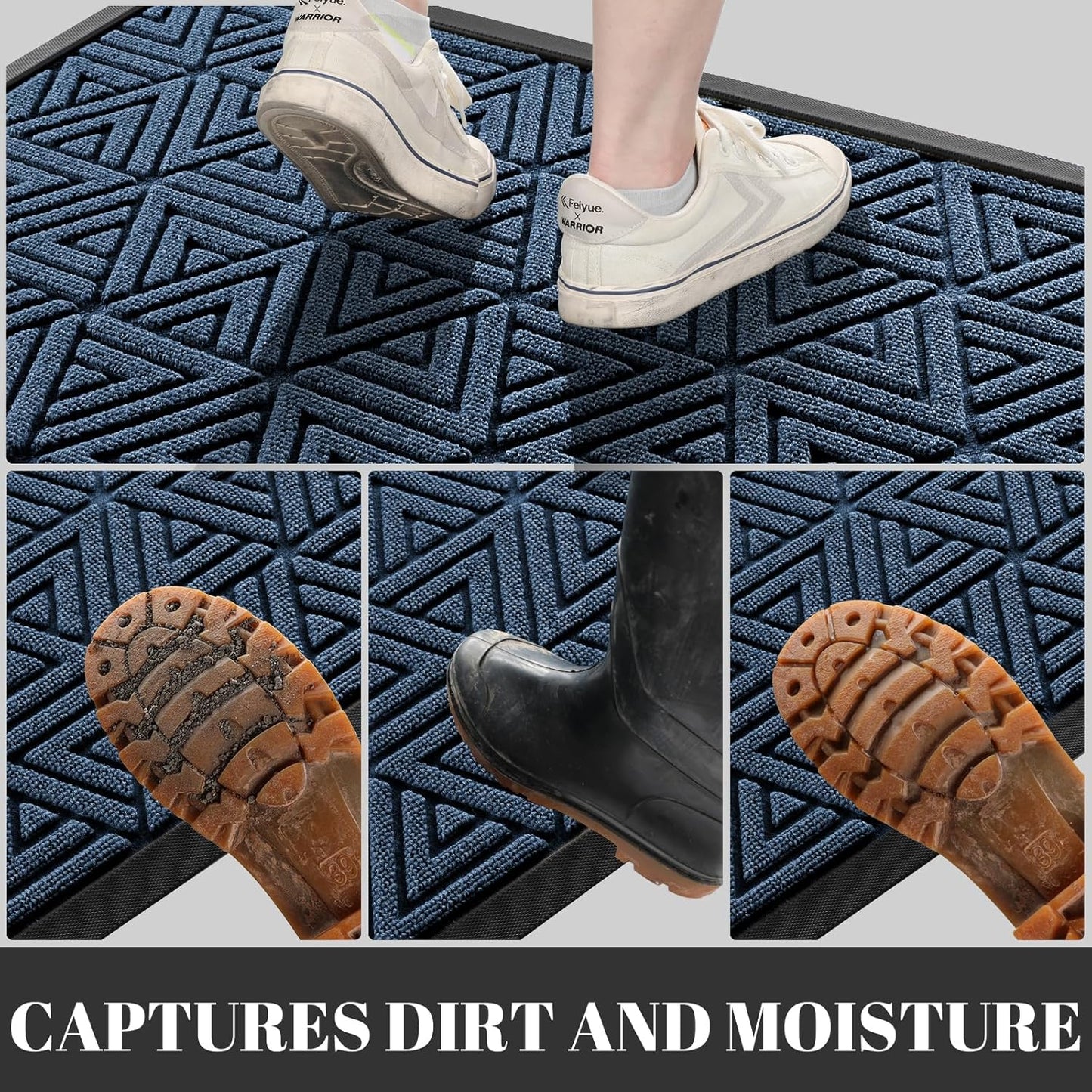 Yimobra Outdoor Mats for Front Door 29.5x17, All-Weather Waterproof Non-Slip Outdoor Door Mat Outside Eentrance, Garage/Patio Entryway Indoor Doormat, Easy Clean, Blue