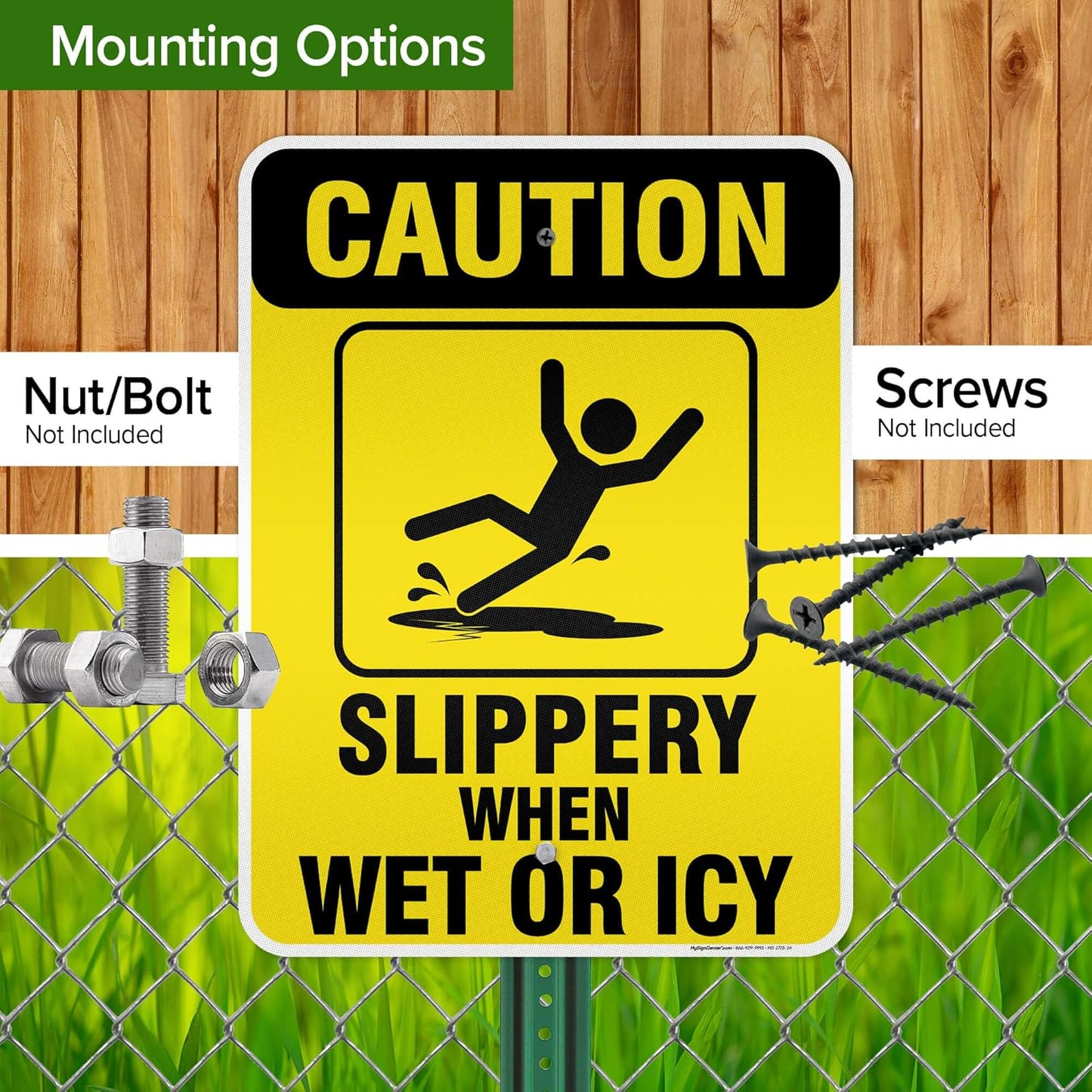 Caution Slippery When Wet Sign or ICY Sign, 18"x24" 0.80 Reflective Aluminum, Indoor/Outdoor Use, USA MADE By My Sign Center
