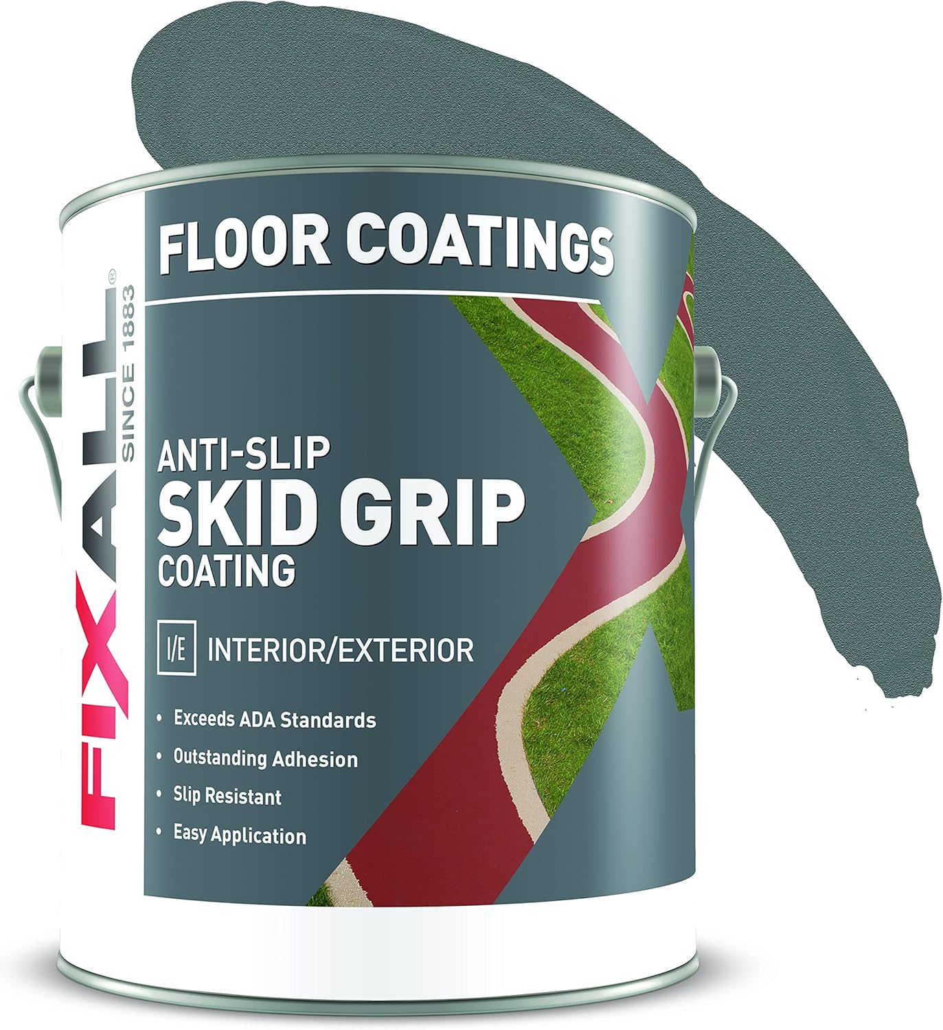FIXALL Skid Grip Anti-Slip Coating, 1 Gallon, Slate, Exceeds ADA Standards, Ideal for Safety Areas, Slip-Resistant Pavement, Cement & Concrete Paint